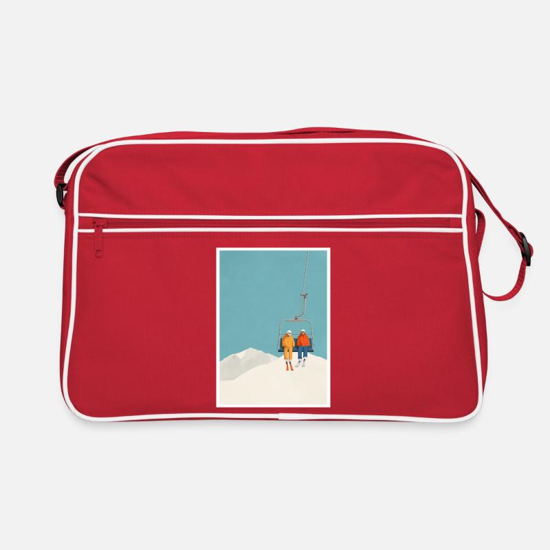 Schneebedecktes Skilift-Duo Retro Tasche
