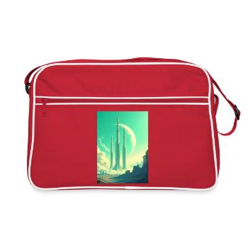 retro futuristic space landscapes 1960s aesthetic - Retro Bag - red/white - Front