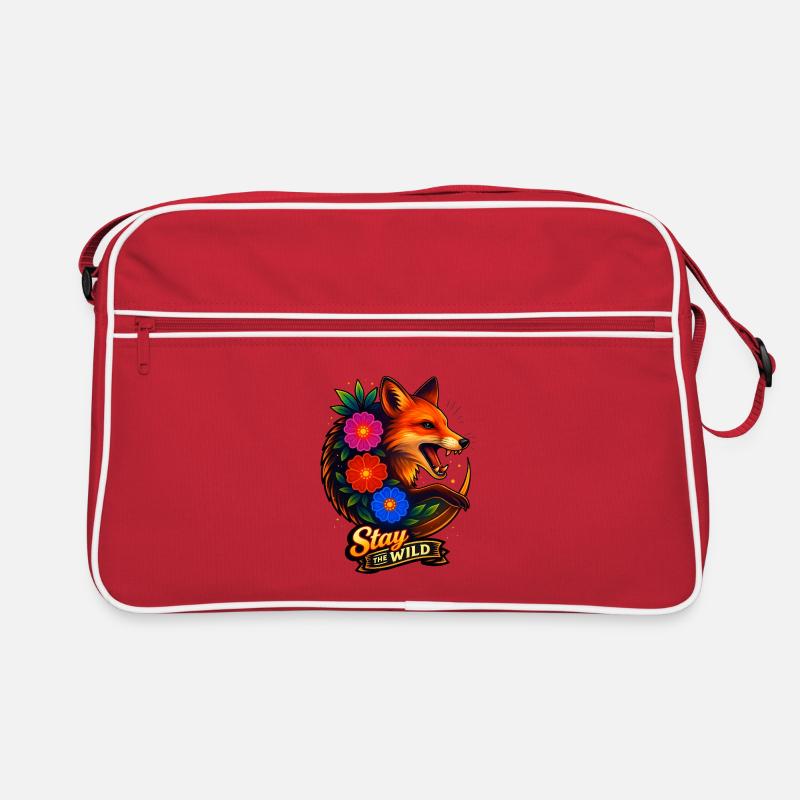 Fuchs mit Blumen Bleib wild Retro Tasche