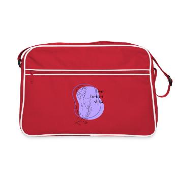 Lila Linienkunst: Ruhe in Form - Retro Tasche - Rot/Weiß - Vorne