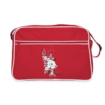 Fleurs linéaires noir et blanc - Sac Retro - rouge/blanc - Devant