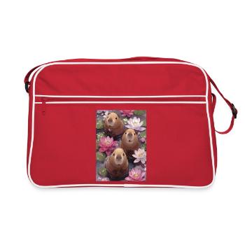 Three beavers among the water lilies - Retro Bag - red/white - Front