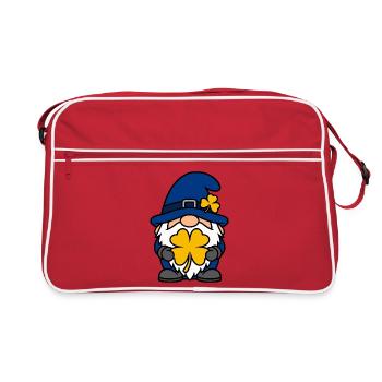 Colorful Lucky Dwarf with Shamrock - Retro Bag - red/white - Front