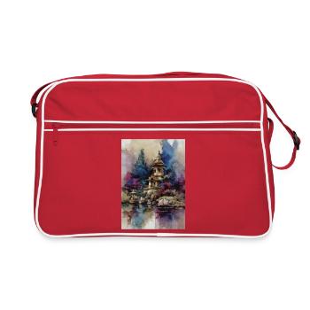 Aquarellgarten der blauen Pagode - Retro Tasche - Rot/Weiß - Vorne