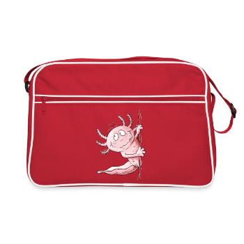 Lustiger Axolotl um die Ecke | Amphibie Geschenk - Retro Tasche - Rot/Weiß - Vorne