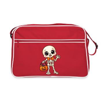 Niedliches Halloween-Skelett und Kürbis - Retro Tasche - Rot/Weiß - Vorne