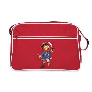 Lustiger Piraten Papagei mit Schatzkarte - Retro Tasche - Rot/Weiß - Vorne