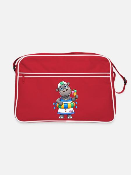 Nilpferd Sommer Lustiges Hippo - Retro Tasche - Rot/Weiß