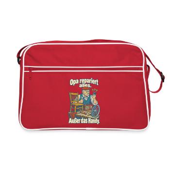 Opa repariert alles außer Handy - Retro Tasche - Rot/Weiß - Vorne