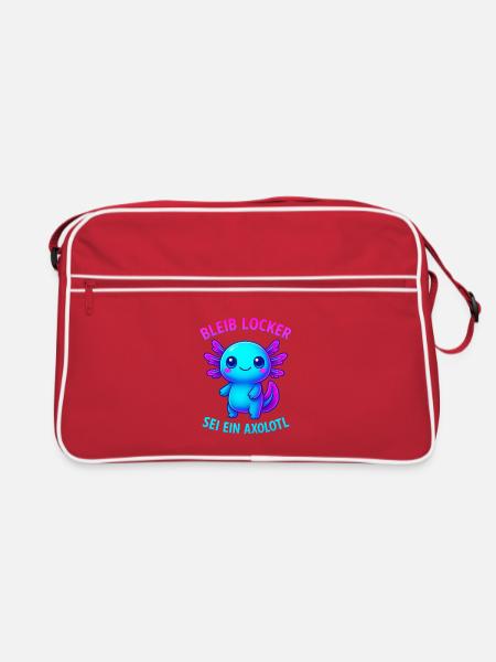 Bleib locker sei ein Axolotl | Neon Spruch Design - Retro Tasche - Rot/Weiß - Vorne