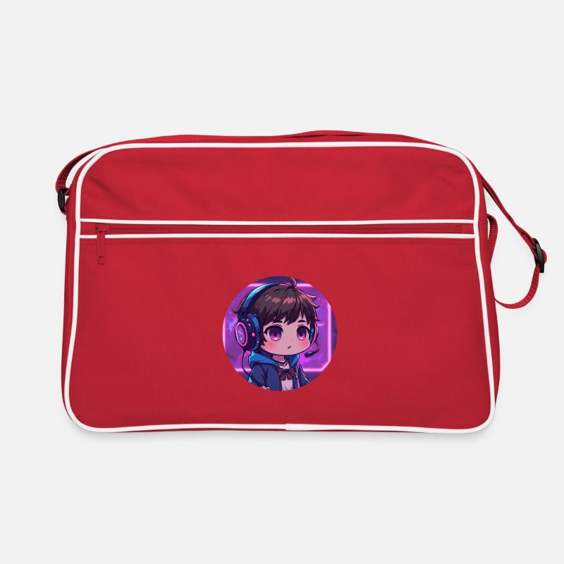 Neon Gaming Chibi mit Kopfhörern Retro Tasche