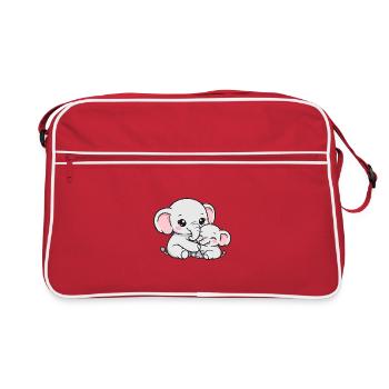 Mother elephant cuddling with her little baby - Retro Bag - red/white - Front