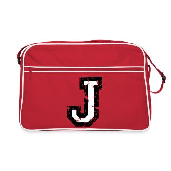 Letter J (Distressed) two-color Black/White - Retro Bag - red/white - Front