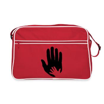 Baby, child hand in adult parent hand. - Retro Bag - red/white - Front