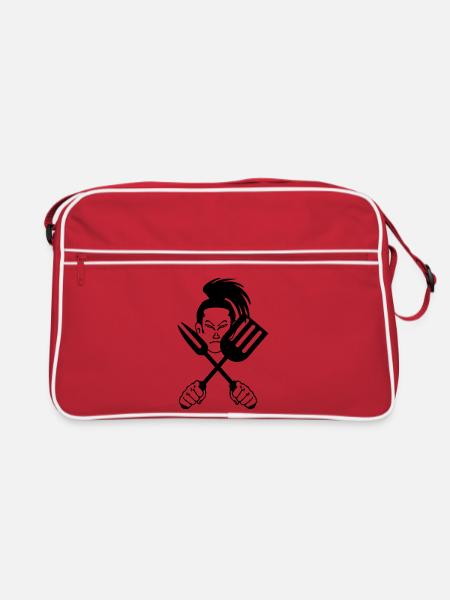 Japanischer Samurai-Koch - Retro Tasche - Rot/Weiß - Vorne