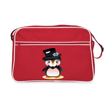 Pinguin Bräutigam - KINDER - Retro Tasche - Rot/Weiß - Vorne
