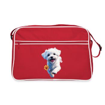 Chiot maltais sautant - 2 - 🐾 - Sac Retro - rouge/blanc - Devant