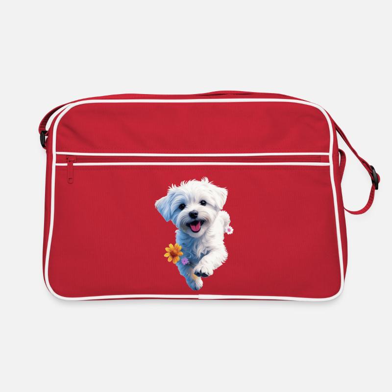 Maltesischer Welpe springt - 2 - 🐾 Retro Tasche