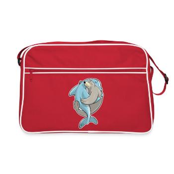 Meilleurs amis pour toujours, dauphin épousant les phoques - Sac Retro - rouge/blanc - Devant