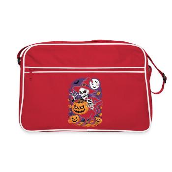 Halloween Skelett Hexe mit Kürbissen - Retro Tasche - Rot/Weiß - Vorne