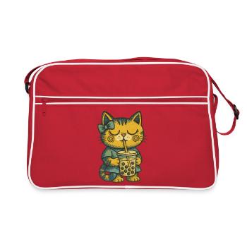 Bubble Tea Cat Cozy Charm - Retro Bag - red/white - Front