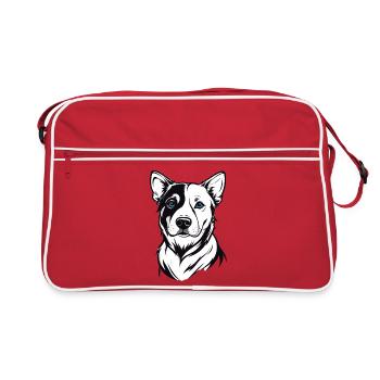 Two-Tone Dog Portrait Blue-Eyes - Retro Bag - red/white - Front