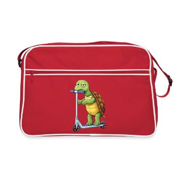 Mignonne tortue cartoon trottinette trottinette ennuyeuse - Sac Retro - rouge/blanc - Devant