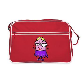Girl with purple clothes and satisfied face - Retro Bag - red/white - Front