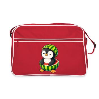 Cute cartoon penguin with watermelon - Retro Bag - red/white - Front