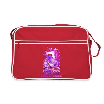 Einhorn Schulstart Rosa 1. Klasse Schulkind - Retro Tasche - Rot/Weiß - Vorne