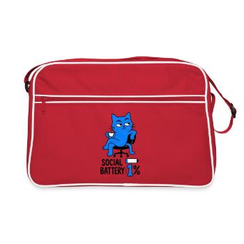 Geek-Humor-Chat "Social Battery 1%" - Retro Tasche - Rot/Weiß - Vorne