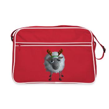 Schaf mit Rentiergeweih - Genervt zu Weihnachten - Retro Tasche - Rot/Weiß - Vorne