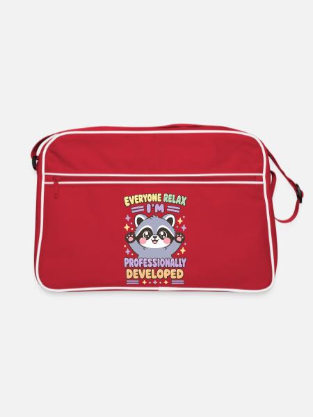 Niedlicher Chibi-Waschbär professionell entwickelt - Retro Tasche - Rot/Weiß