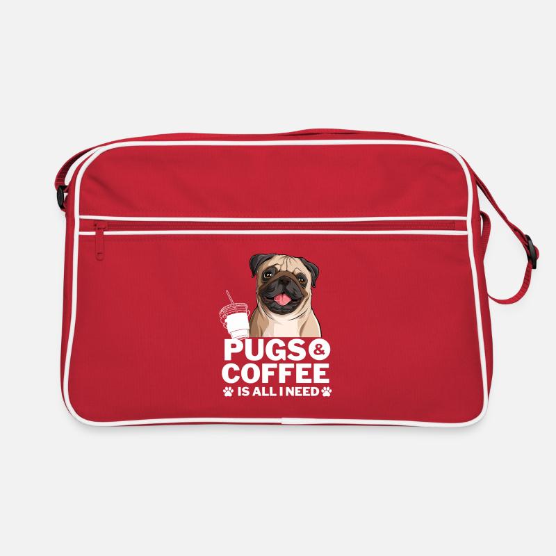 Süßer Lachender Mops & Kaffee Design Retro Tasche