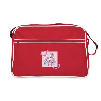 Pastell-Chibi Herzakzent - Retro Tasche - Rot/Weiß - Vorne