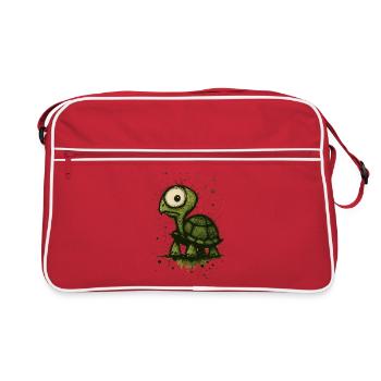 Lustige Schildkröte mit großen Augen – Comic Splash - Retro Tasche - Rot/Weiß - Vorne