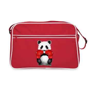 Boxender Panda – Lustiges Graffiti Stil Tiermotiv - Retro Tasche - Rot/Weiß - Vorne