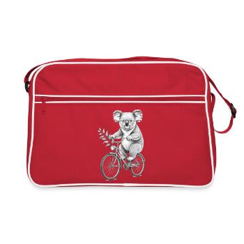 Koala on Bicycle with Leaves - Retro Bag - red/white - Front