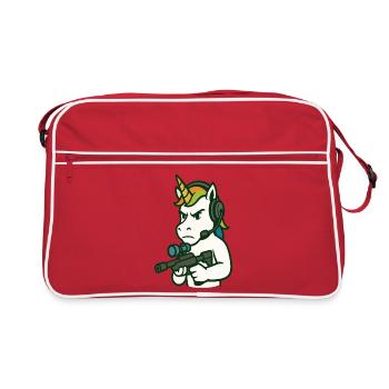 Unicorn FPS Gamer Mascot with Headset - Retro Bag - red/white - Front