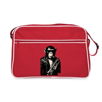 Leather-jacket Jazz Chimp with Trumpet - Retro Bag - red/white - Front