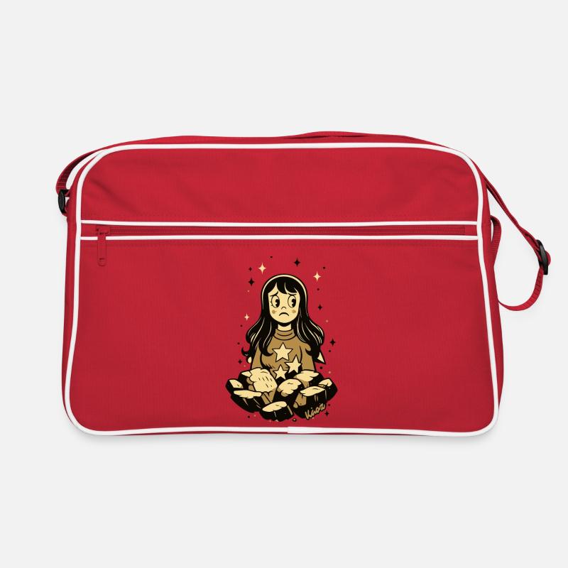 Melancholisches Sterne Mädchen mit Steinen Retro Tasche