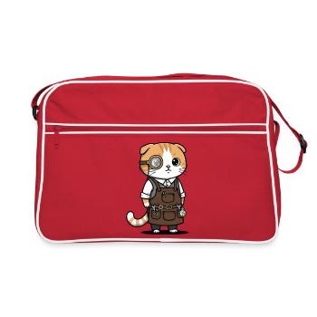 Chat Scottish Fold Steampunk Monocle Inventeur - Sac Retro - rouge/blanc - Devant