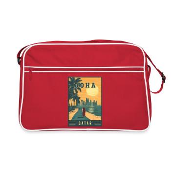 Découvrez la silhouette de la ville désertique de Doha au Qatar - Sac Retro - rouge/blanc - Devant