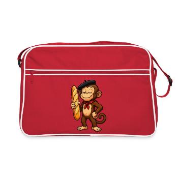 Baguette monkey with beret - Retro Bag - red/white - Front