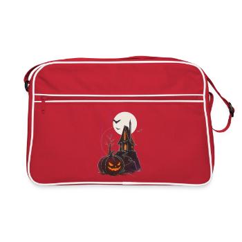 Spukhaus Kürbisnacht Mondschein - Retro Tasche - Rot/Weiß - Vorne