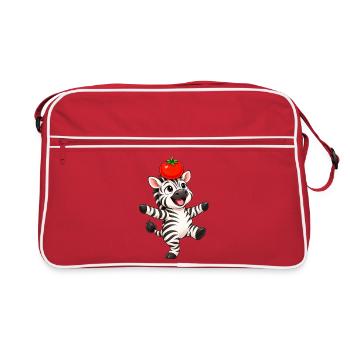 Zebra süß Cartoon tanzend Tomate balancieren - Retro Tasche - Rot/Weiß - Vorne