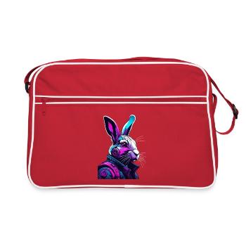 Neon bunny with headphones and digital look - Retro Bag - red/white - Front