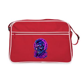 Crâne gothique néon avec casque - Sac Retro - rouge/blanc - Devant