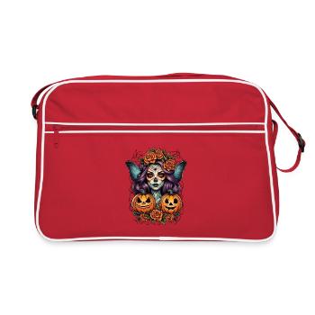 Halloween Hexenportrait mit Kürbissen - Retro Tasche - Rot/Weiß - Vorne