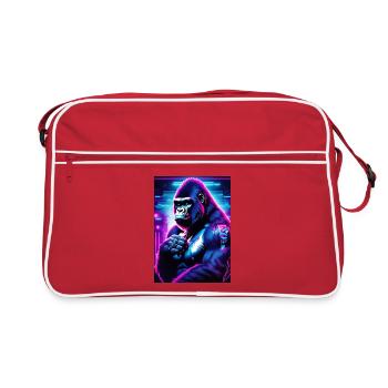 Neon Gorilla im CyberpunkStil - Retro Tasche - Rot/Weiß - Vorne